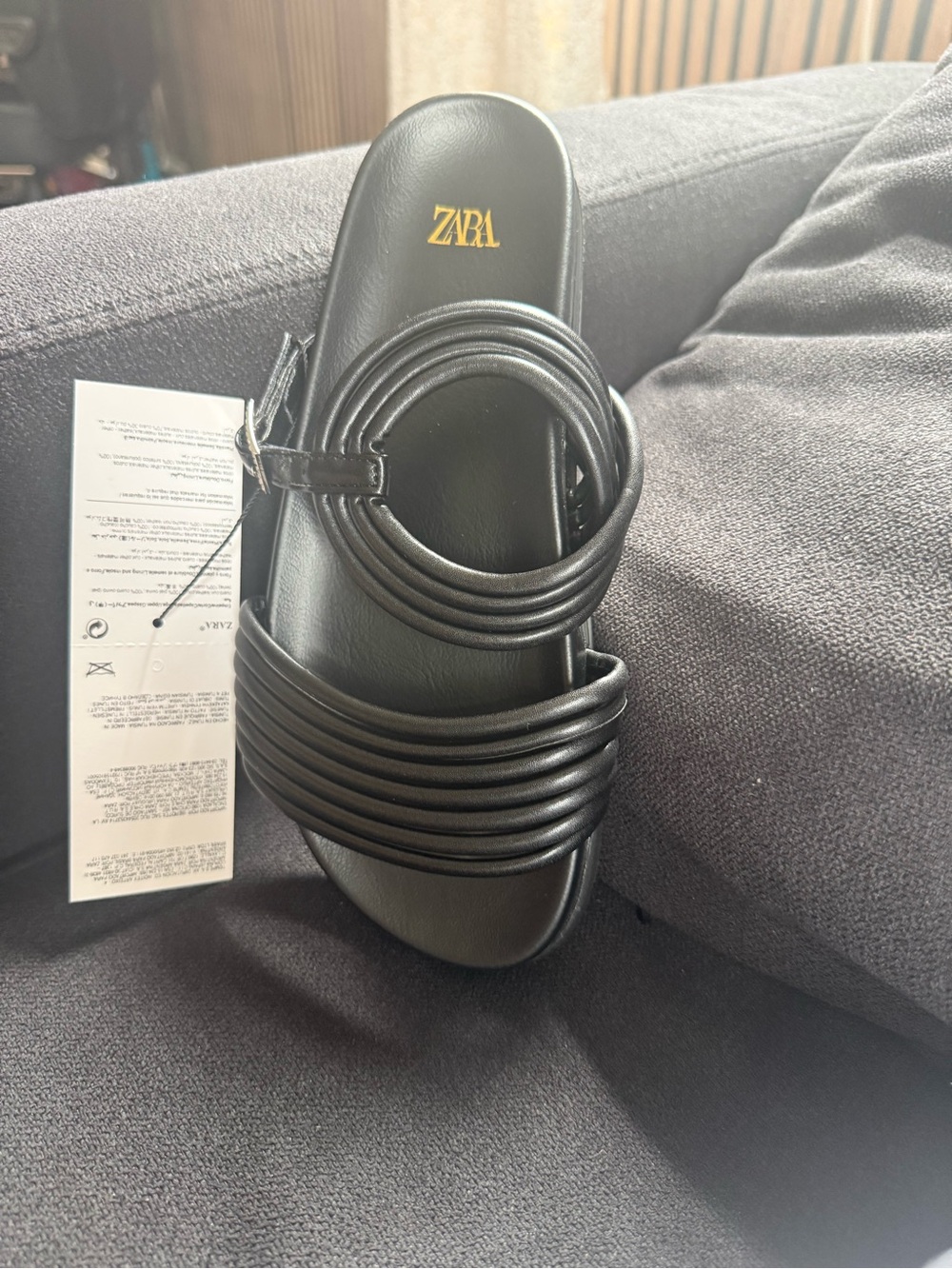 ZARA Black Coiled Strap Slide Sandals for Women